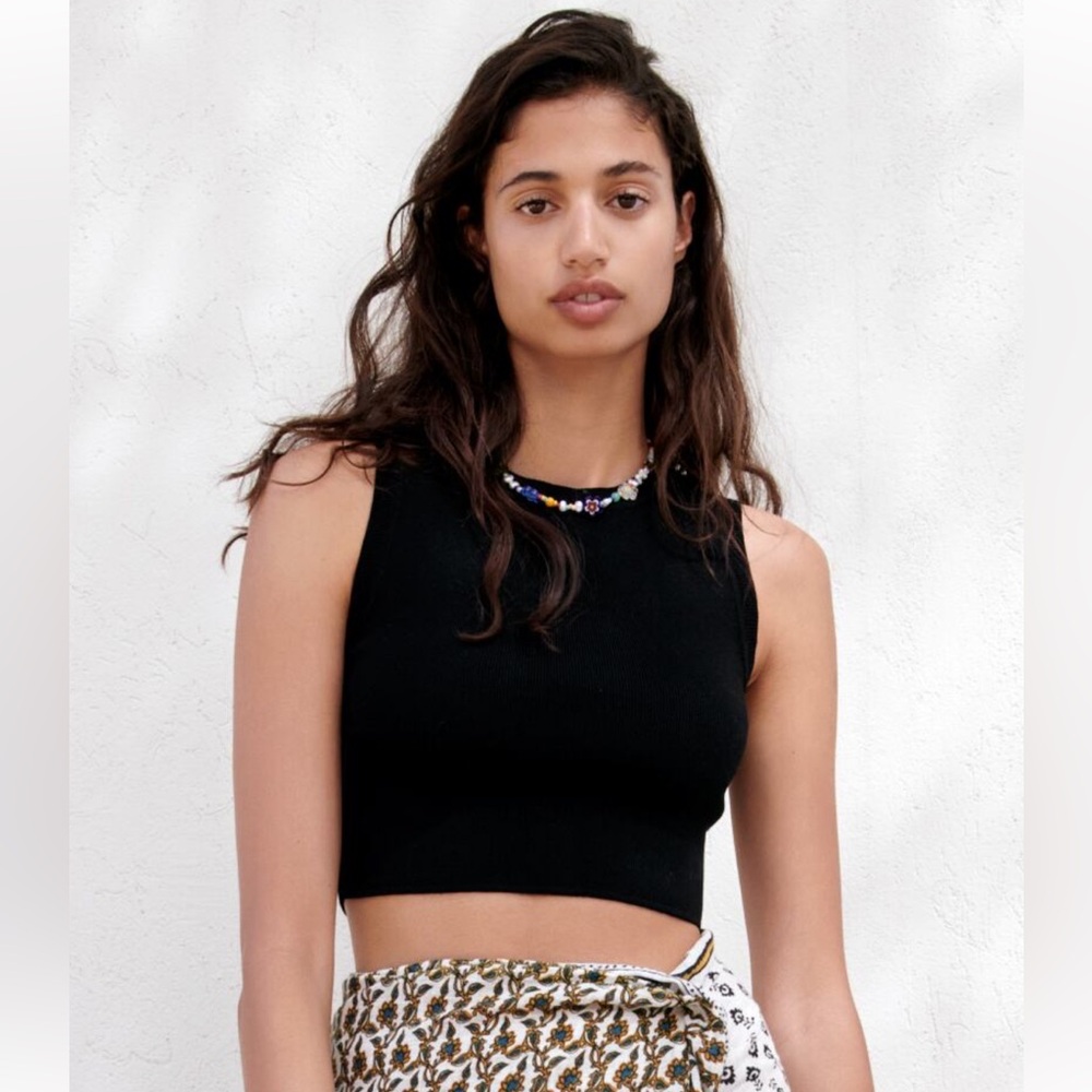 Zara Cropped Knit Tank Top - Black - Small